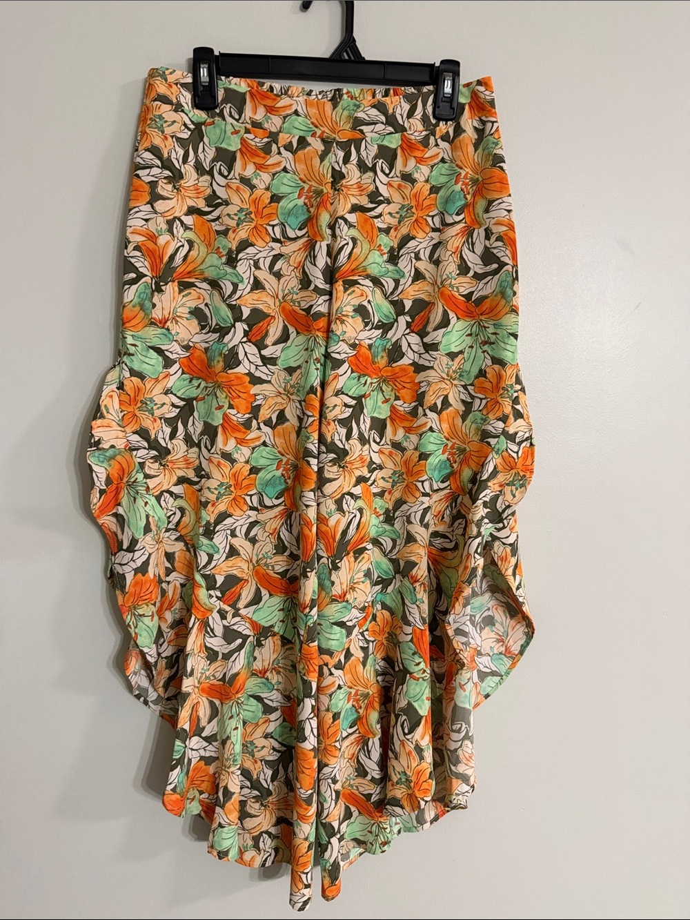 Asymmetrical Floral Ruffle Skirt - Orange & Mint